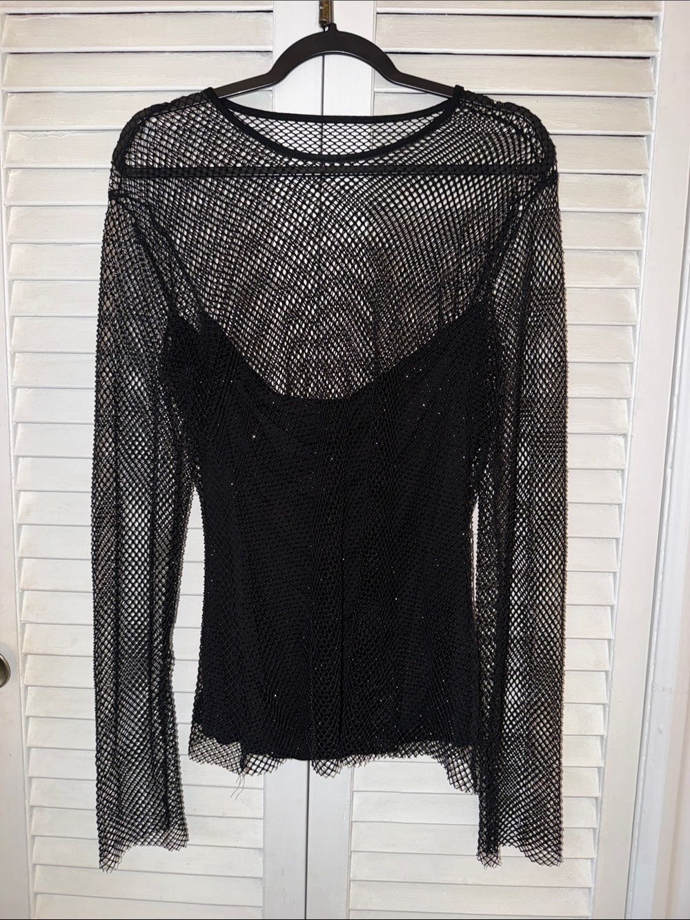 Aqua Black Sheer Fishnet Long Sleeve Top